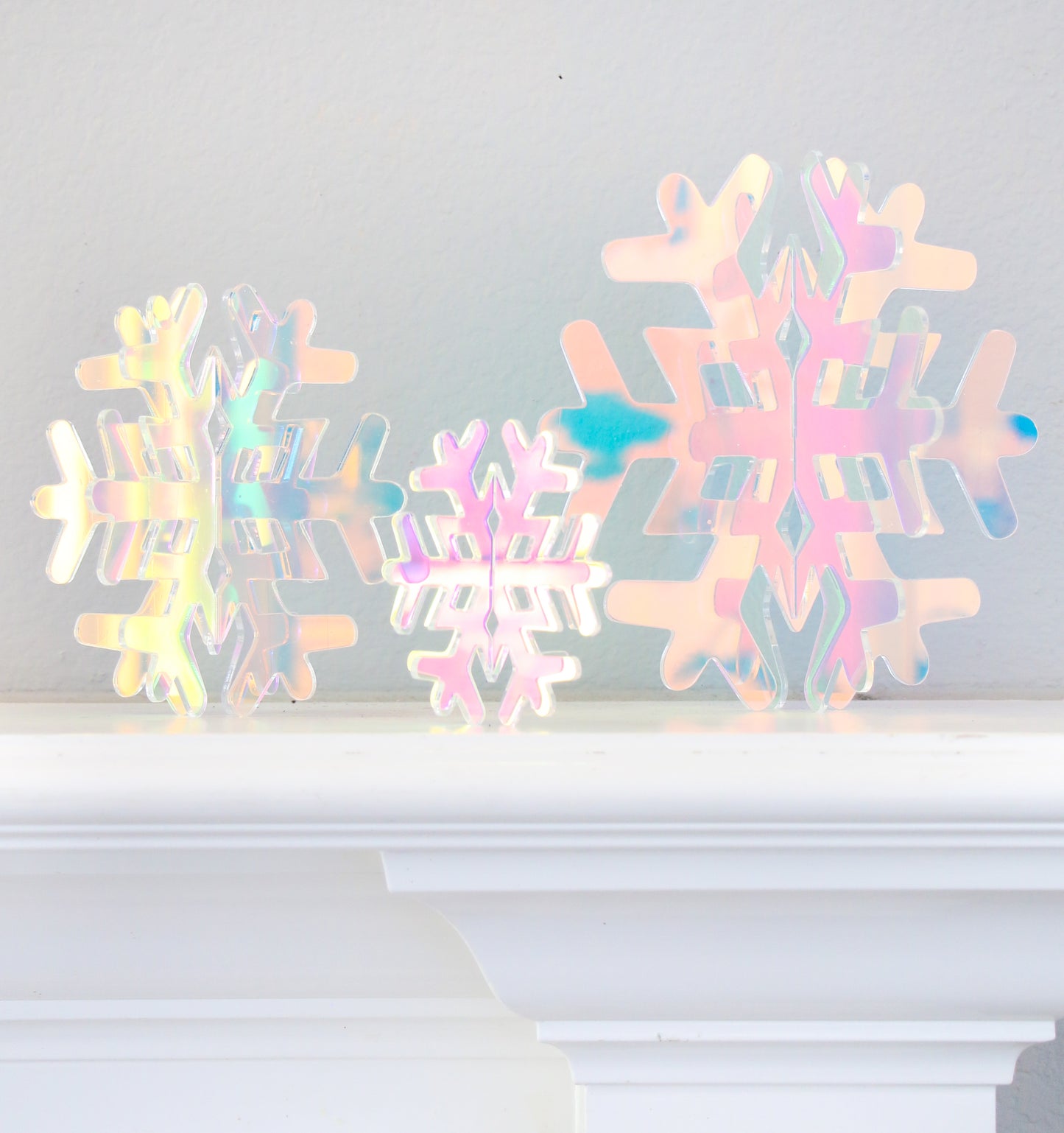Iridescent acrylic snowflakes - set of 3