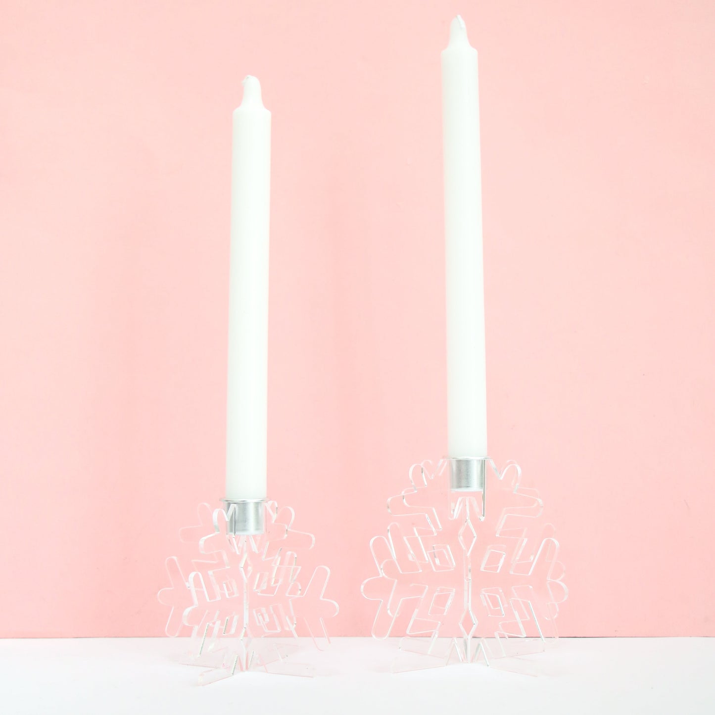 Clear acrylic snowflake candle holders
