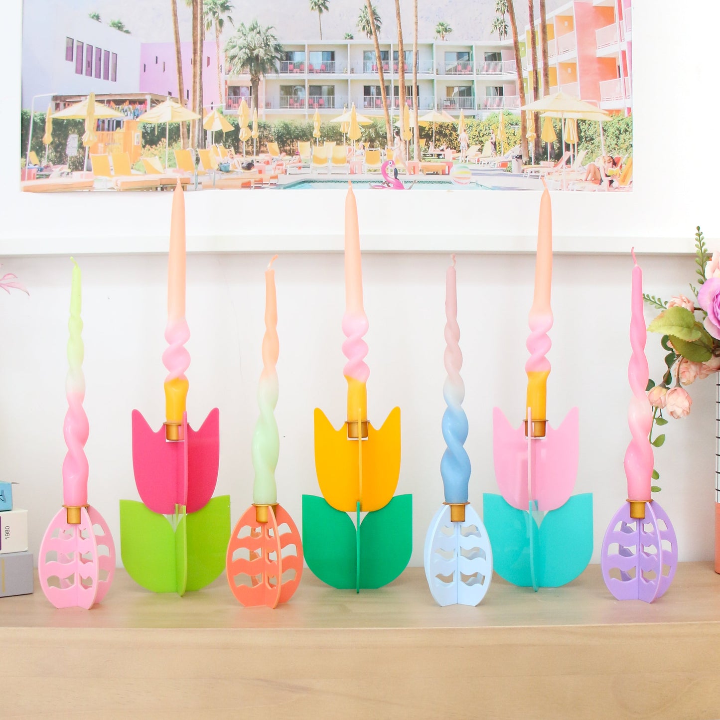 Tulip and egg acrylic spring candle holders