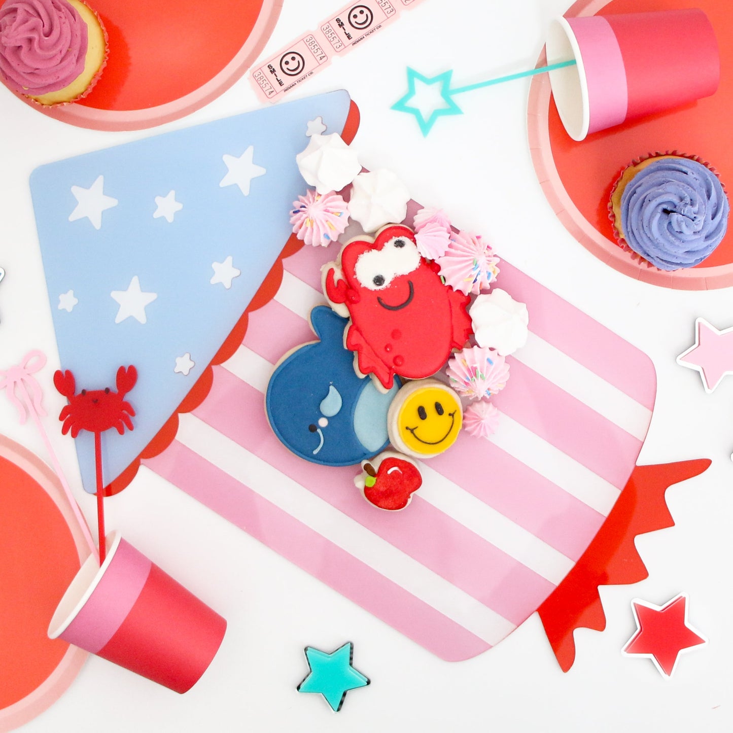 Pink stripe rocket acrylic tray for the 4th of July
