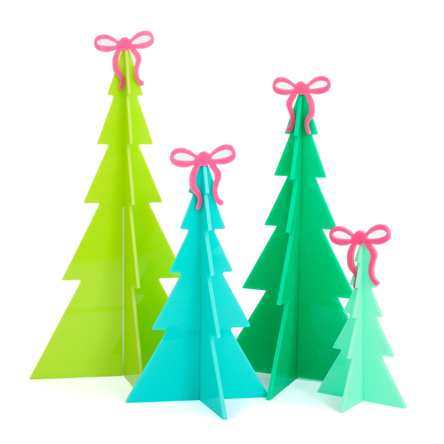 Green and Blue Acrylic Tree Set with Pink Bows