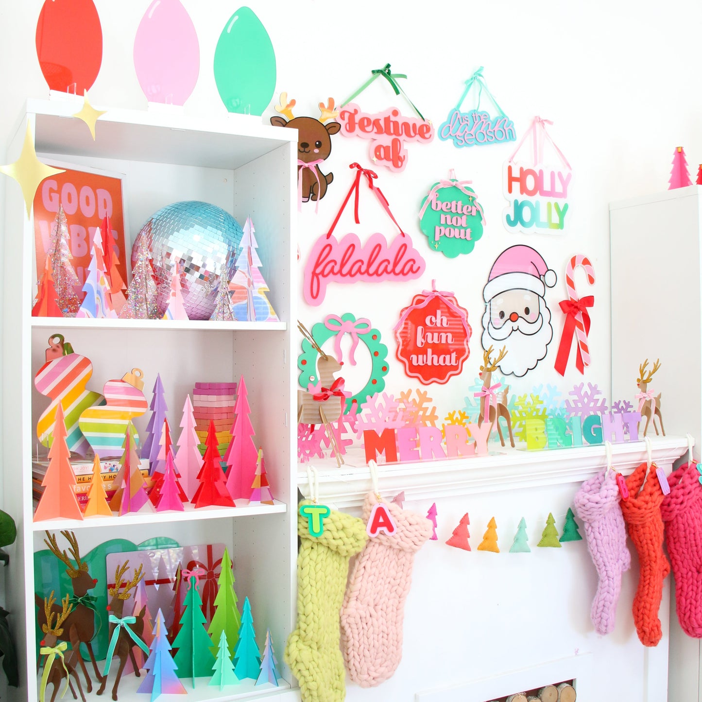 Rainbow ombre patterned acrylic Christmas trees