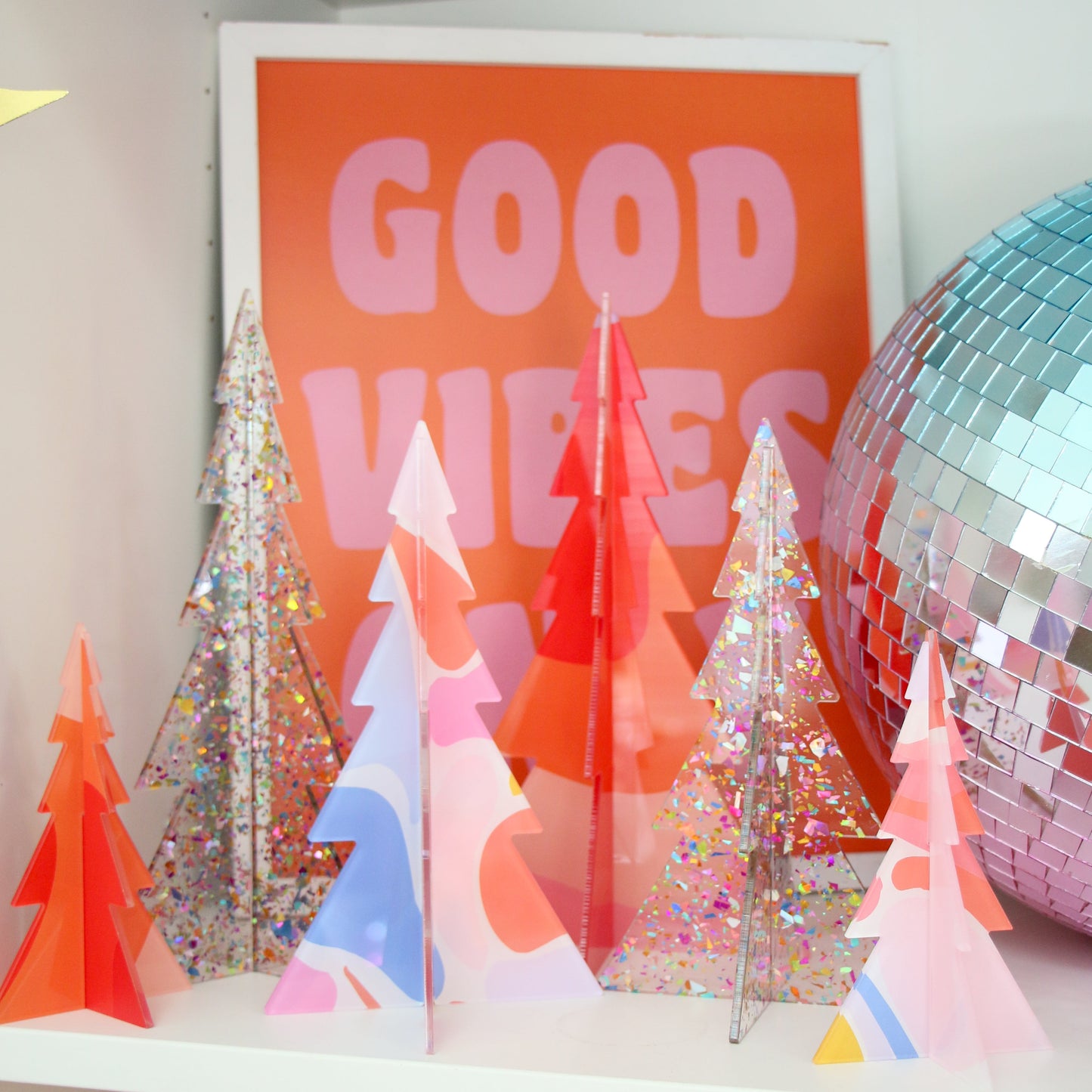 Lavender, pink, and Coral Swirl Patterned acrylic Christmas trees