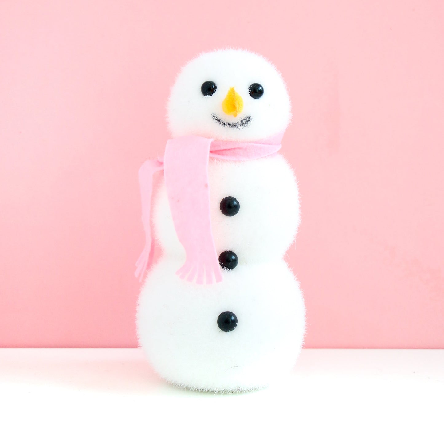 Light Pink Scarf Flocked Snowman Decoration