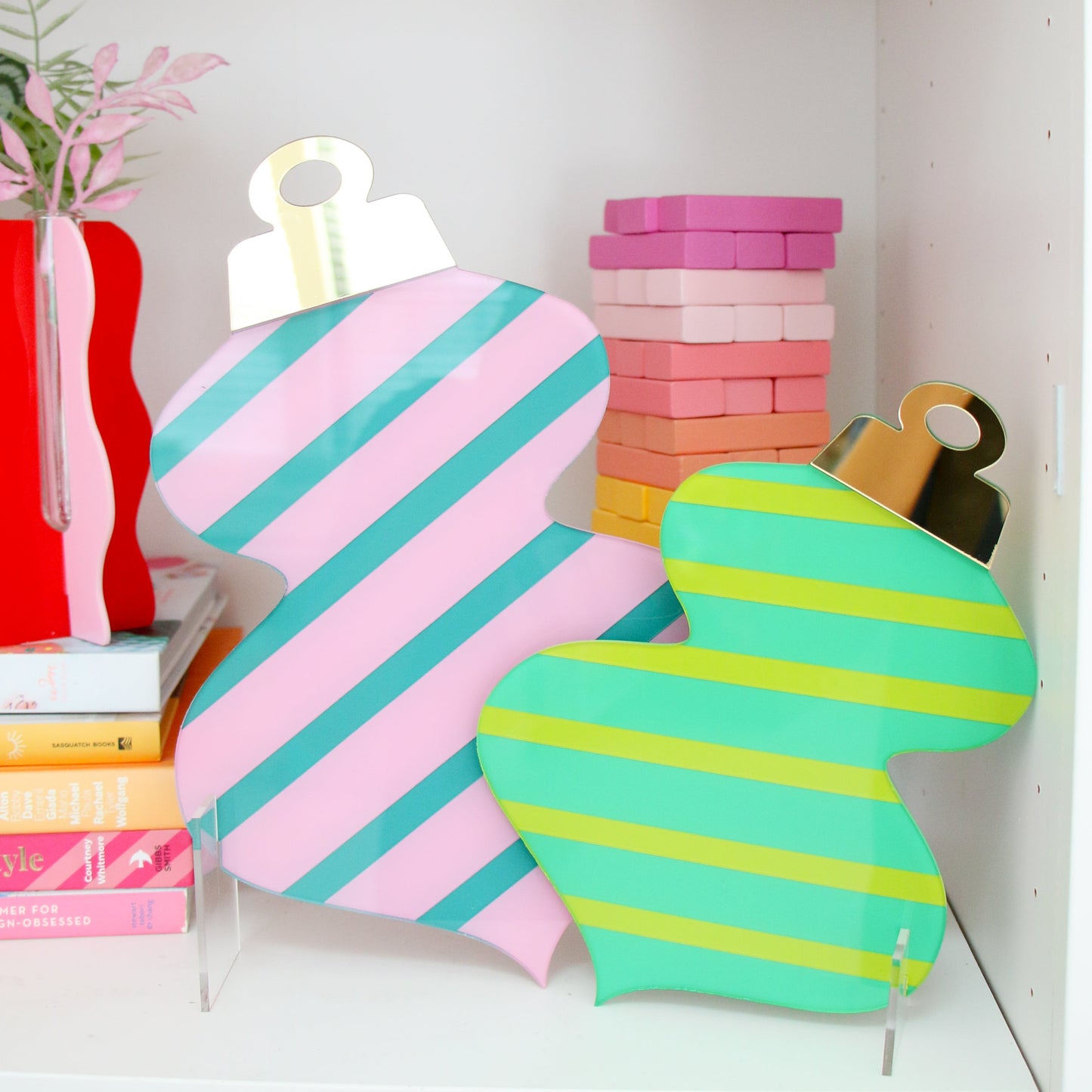 Teal, Green and Pink acrylic Standing Ornaments