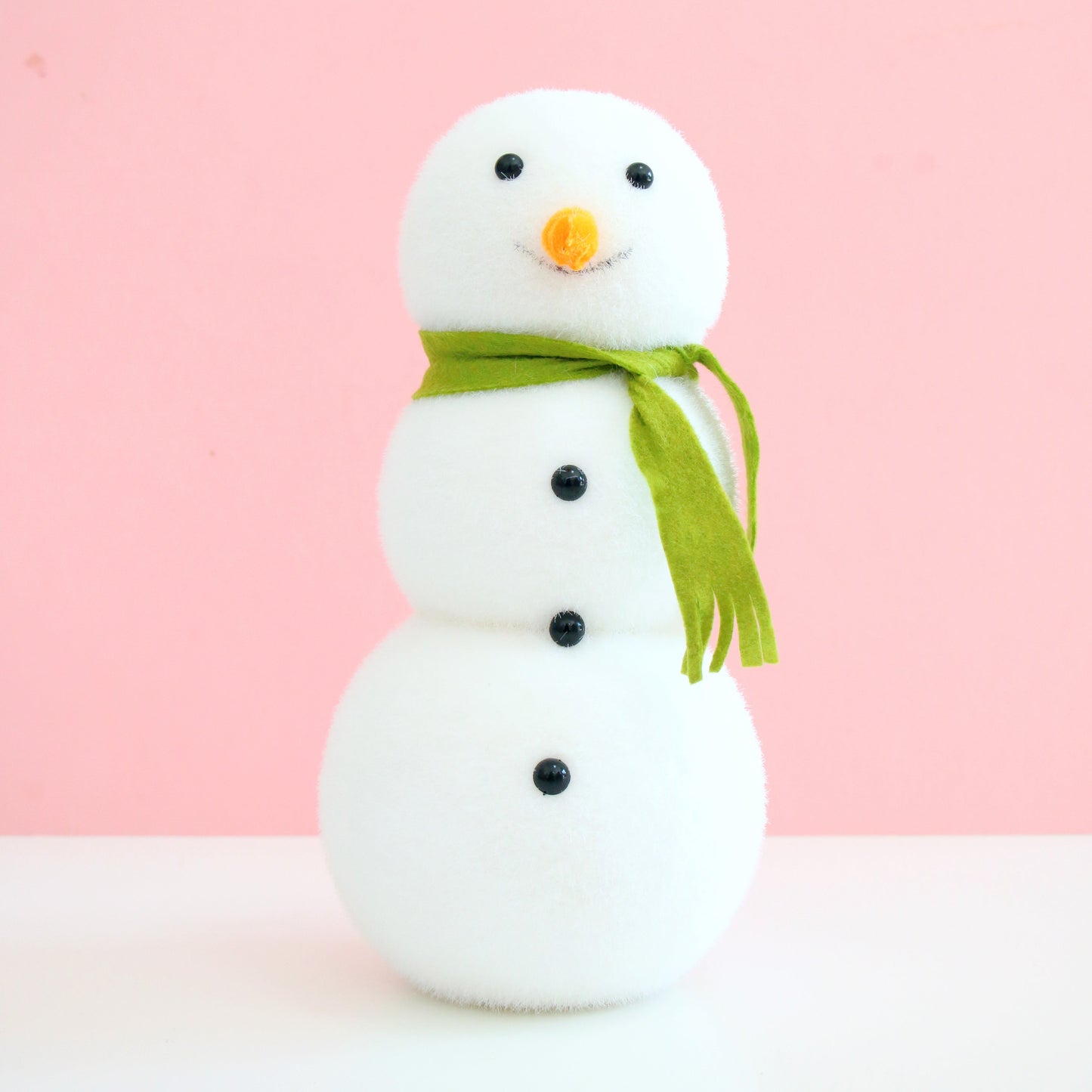 Green Scarf Flocked Snowman Decoration