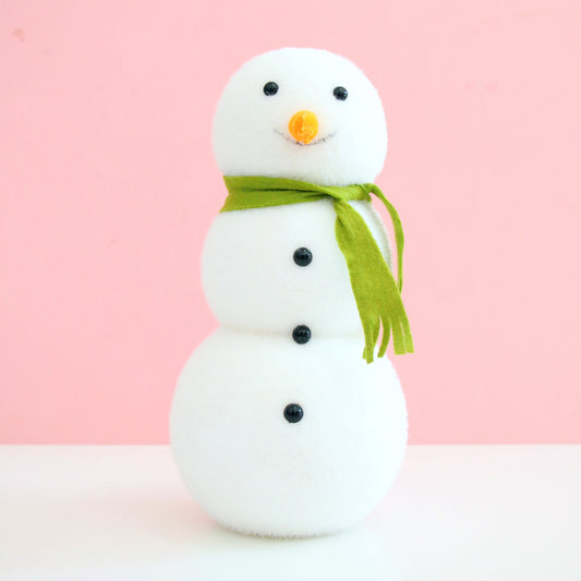 Green Scarf Flocked Snowman Decoration