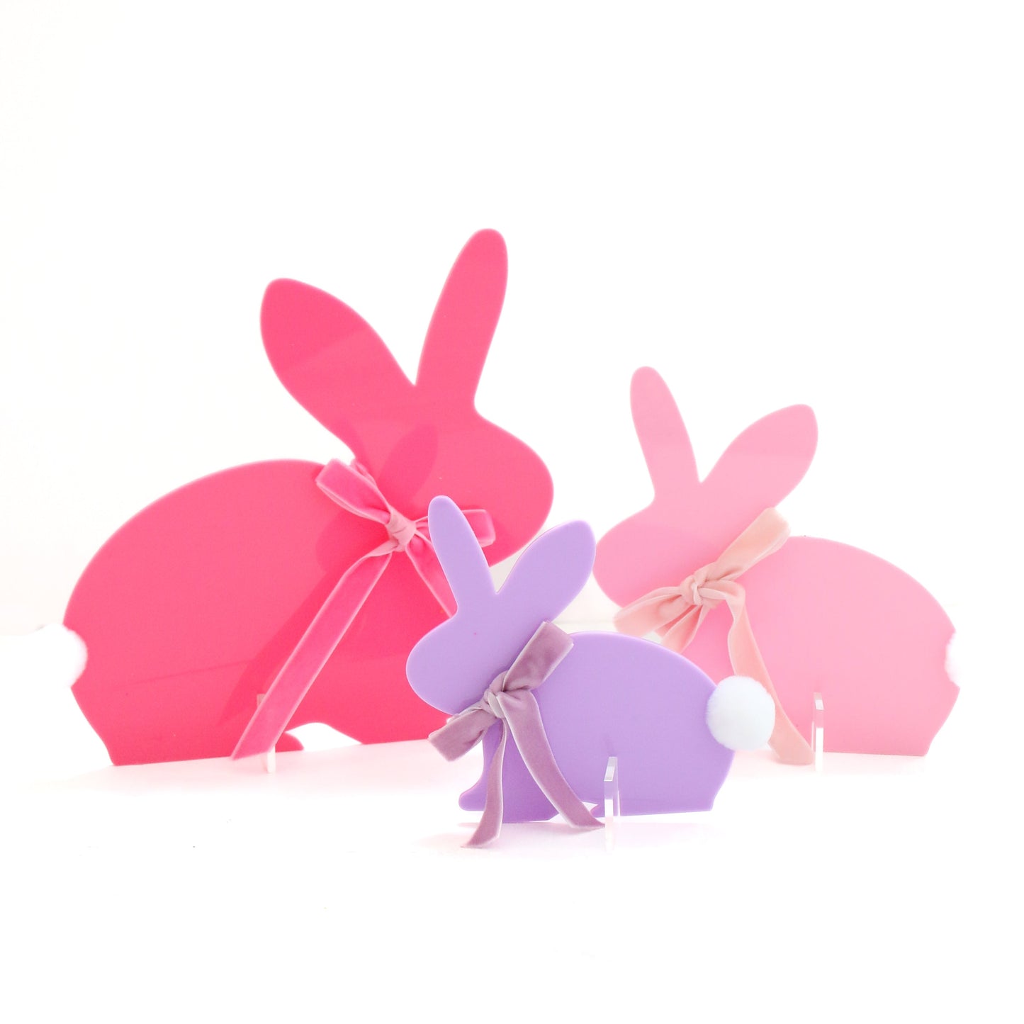 Pink and lavender Acrylic Bunny with pom pom tail
