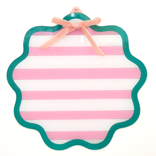 Pink and turquoise stripe wavy dry erase hanging memo board