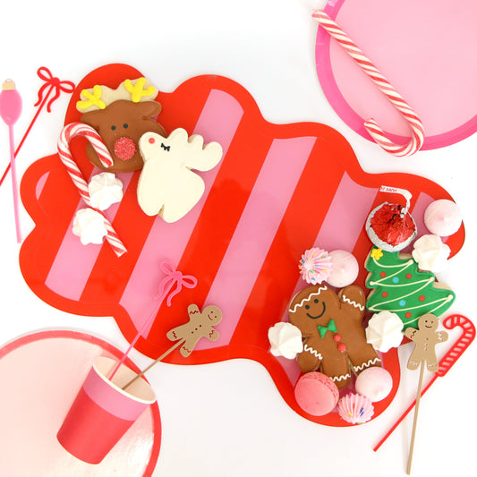 Red and Pink stripe acrylic serving tray