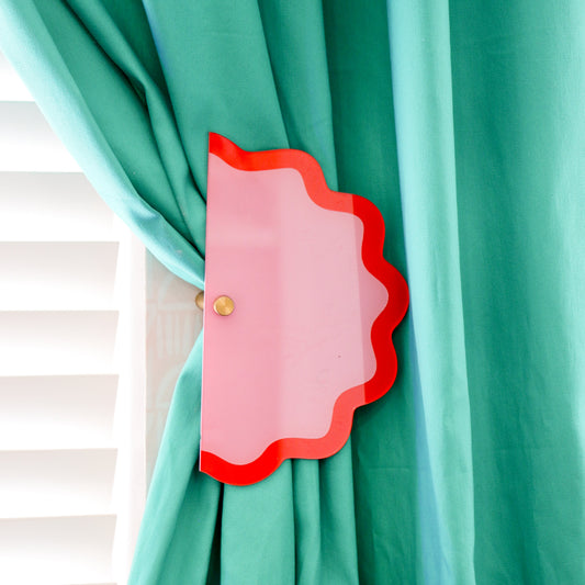 Red and pink squiggle acrylic curtain tie back