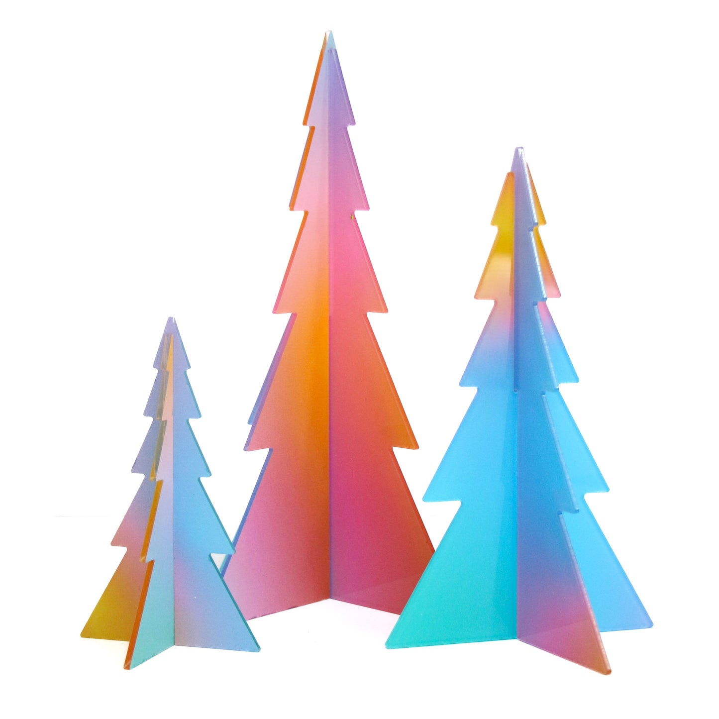 Rainbow ombre patterned acrylic Christmas trees