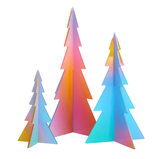 Rainbow ombre patterned acrylic Christmas trees