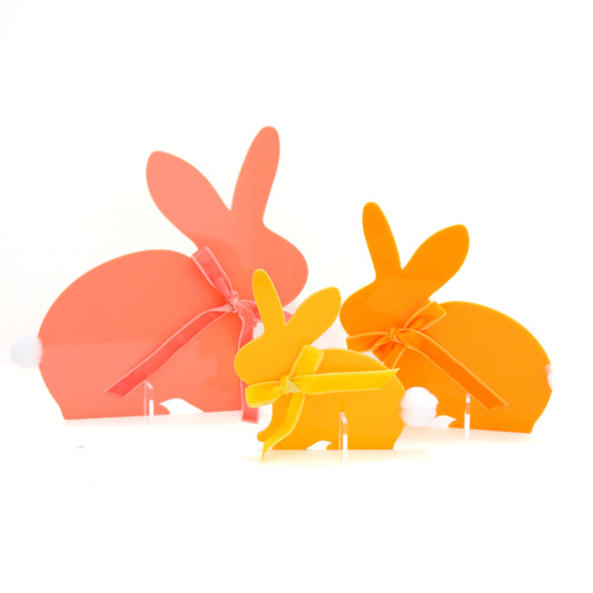 Coral and orange Acrylic Bunny with pom pom tail