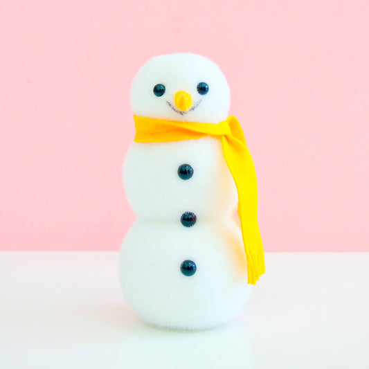 Yellow Scarf Flocked Snowman Decoration
