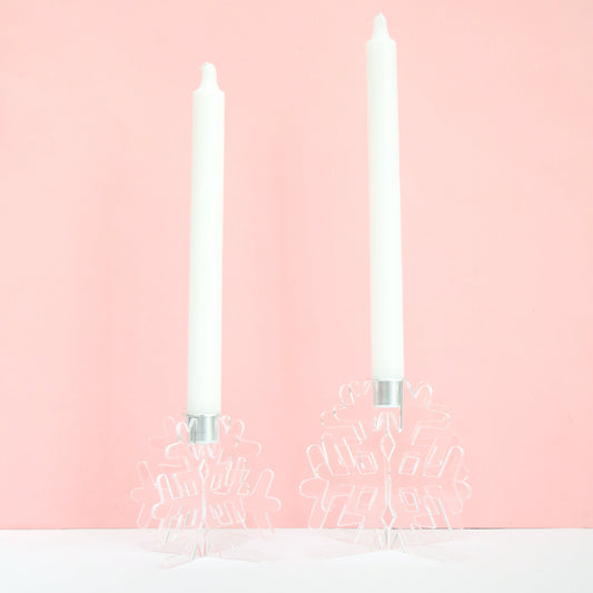 Clear acrylic snowflake candle holders