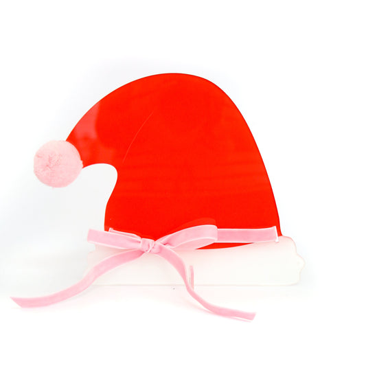 Red and light pink acrylic Santa Hat