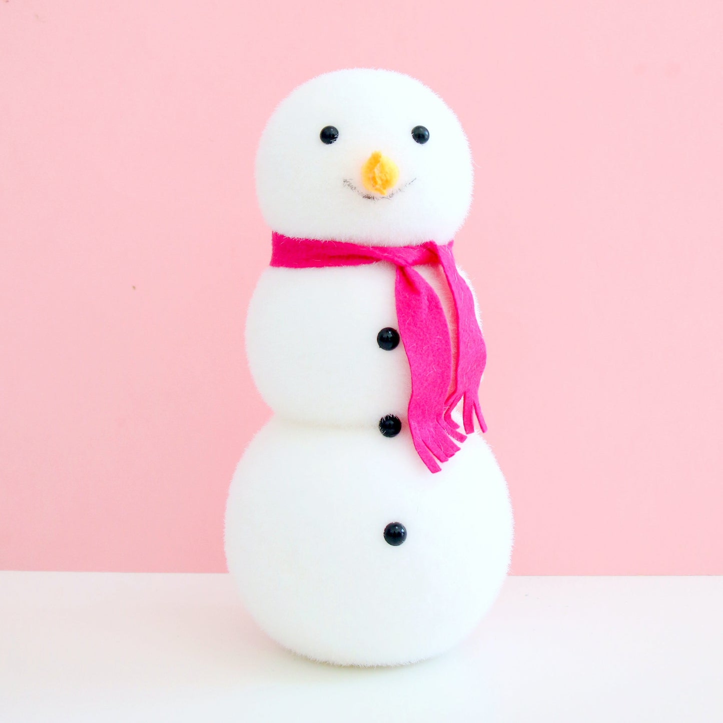 Dark Pink Scarf Flocked Snowman Decoration