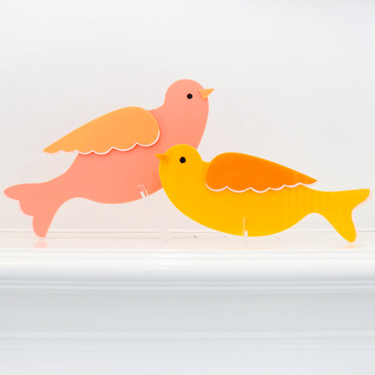 Acrylic coral and yellow birds