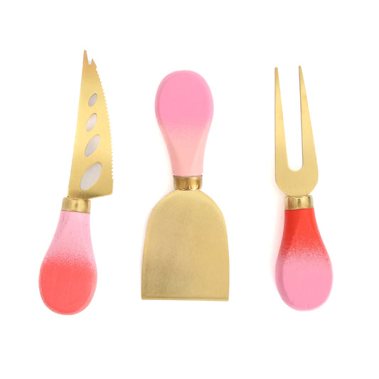 Red and Pink set of 3 ombre charcuterie knives