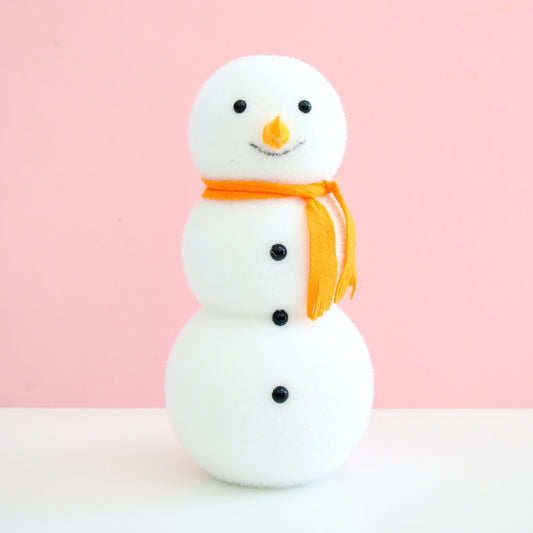 Orange Scarf Flocked Snowman Decoration