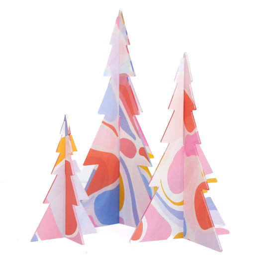 Lavender, pink, and Coral Swirl Patterned acrylic Christmas trees