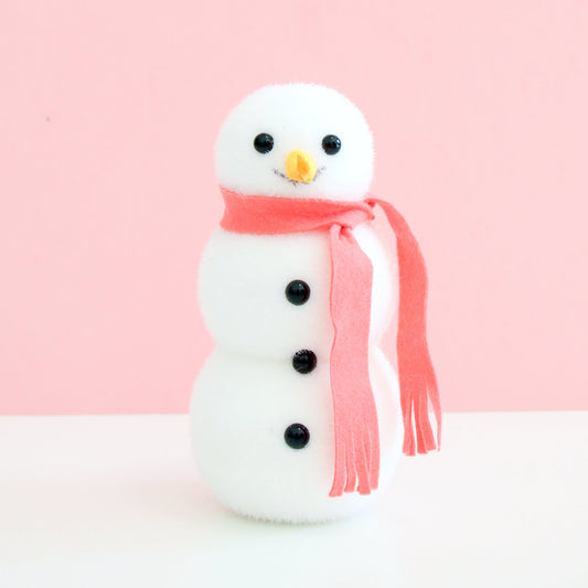 Coral Scarf Flocked Snowman Decoration