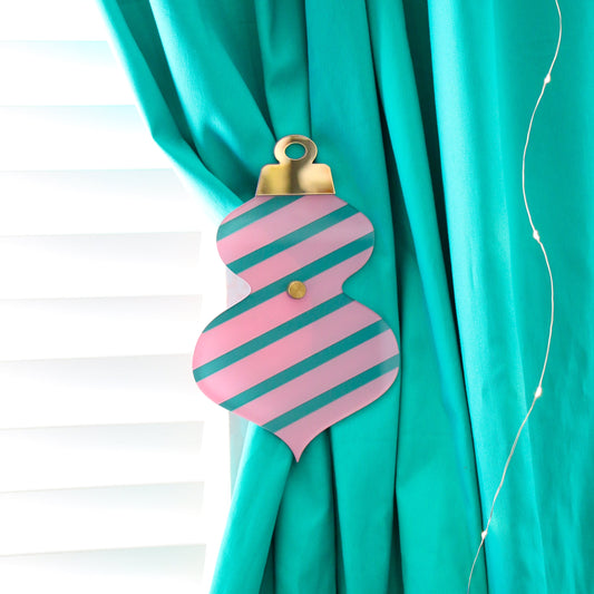 Teal and pink stripe ornament curtain tie back