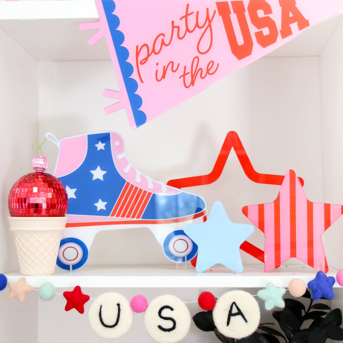 Patriotic red, white, and blue roller skate decoration