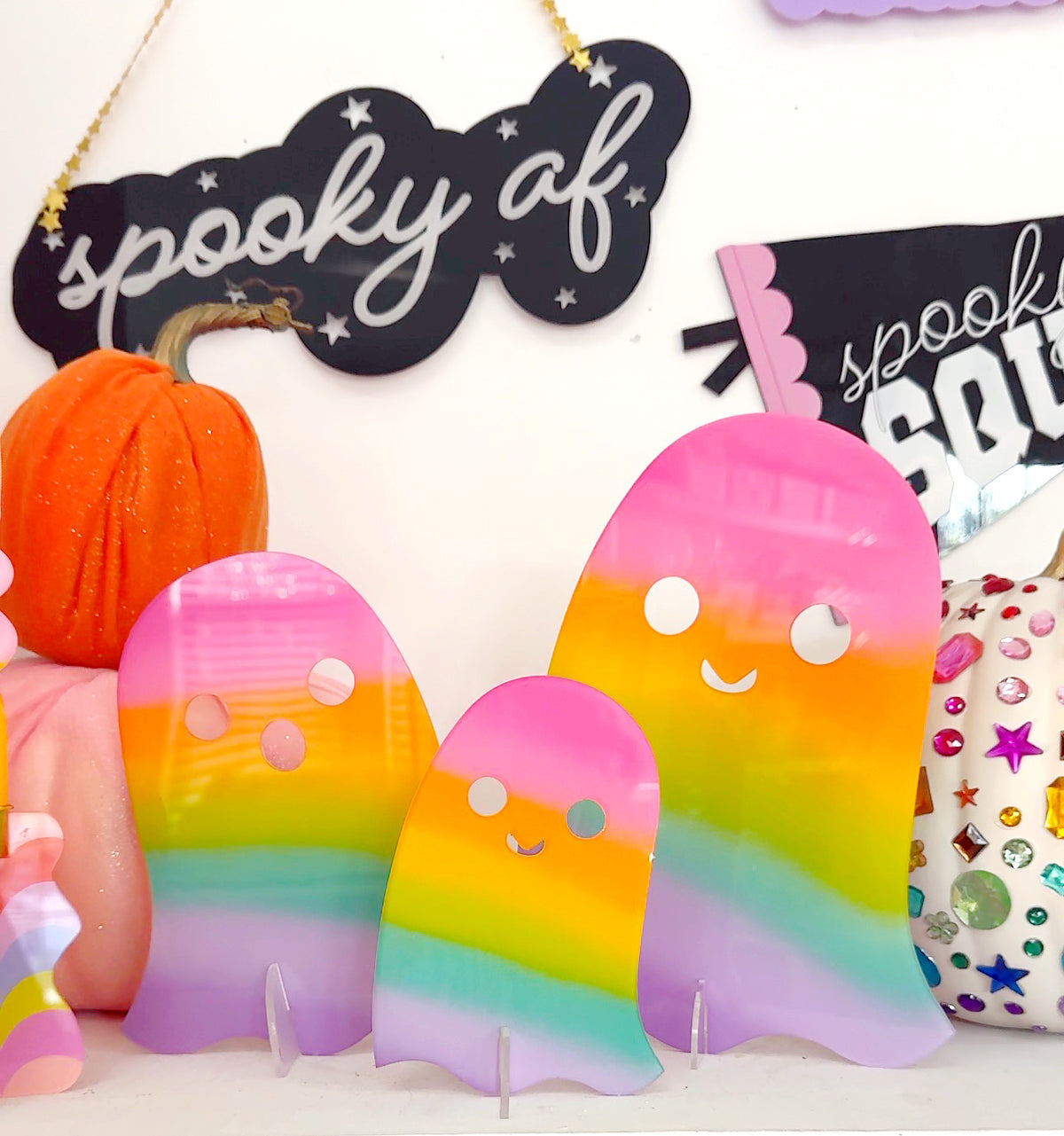 Rainbow ombre acrylic ghosts