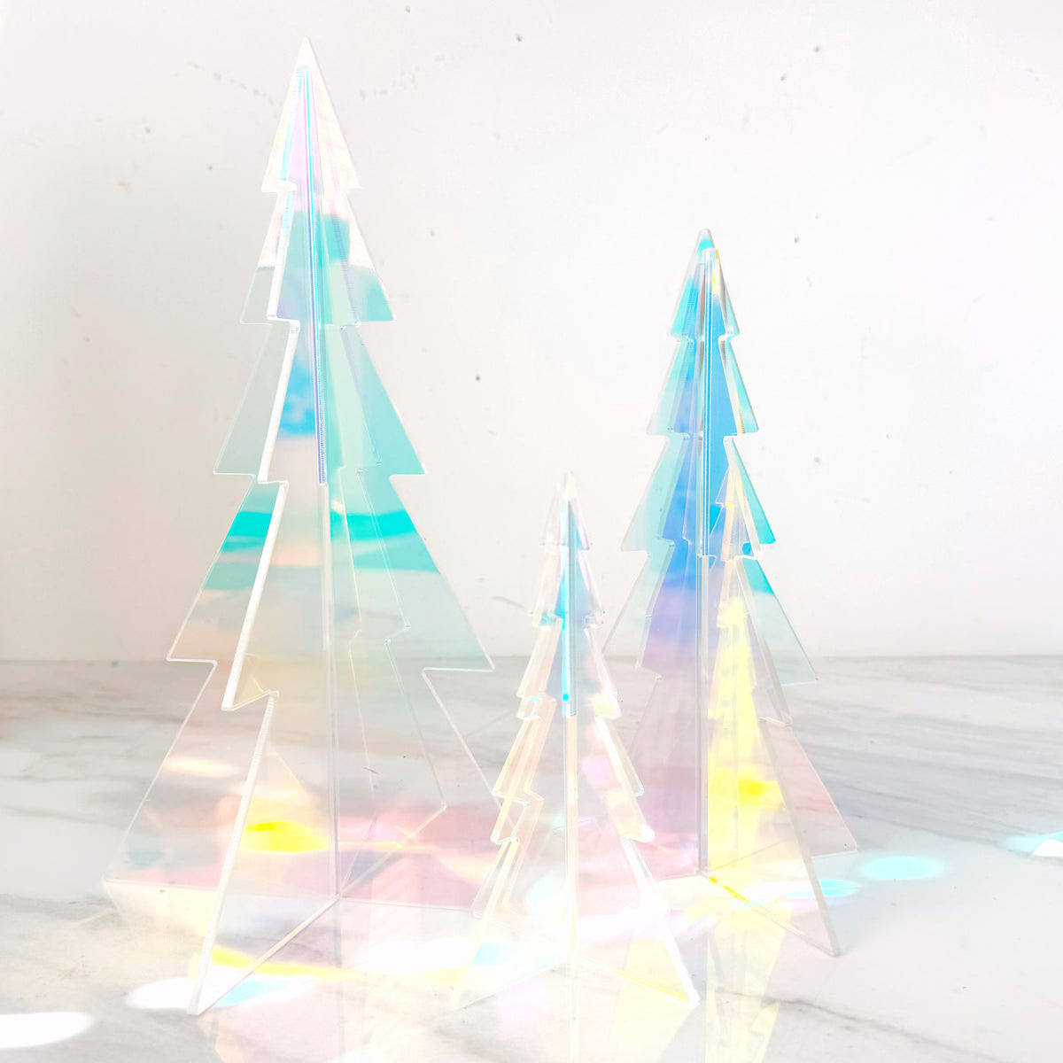 Iridescent acrylic tree set
