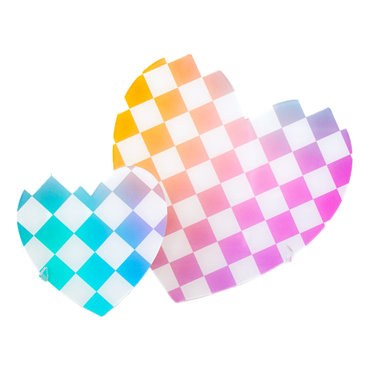 Ombre check acrylic hearts