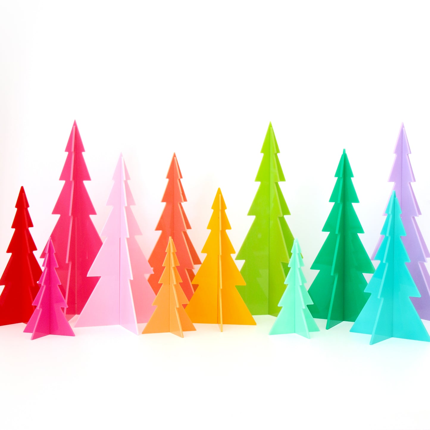 Coral/Lavender/Yellow Set Acrylic Christmas Trees