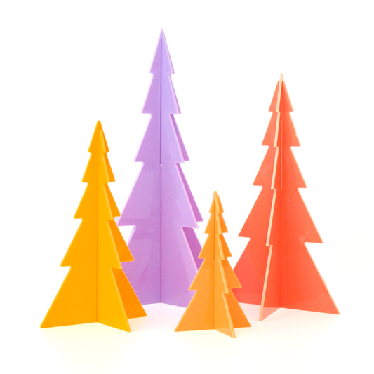 Coral/Lavender/Yellow Set Acrylic Christmas Trees