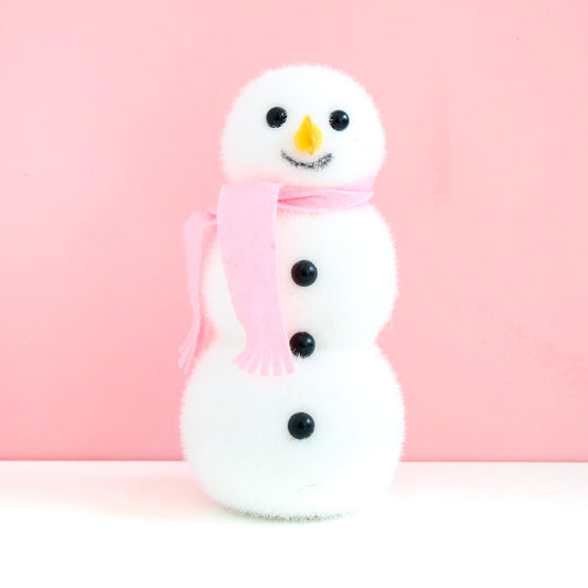 Light Pink Scarf Flocked Snowman Decoration