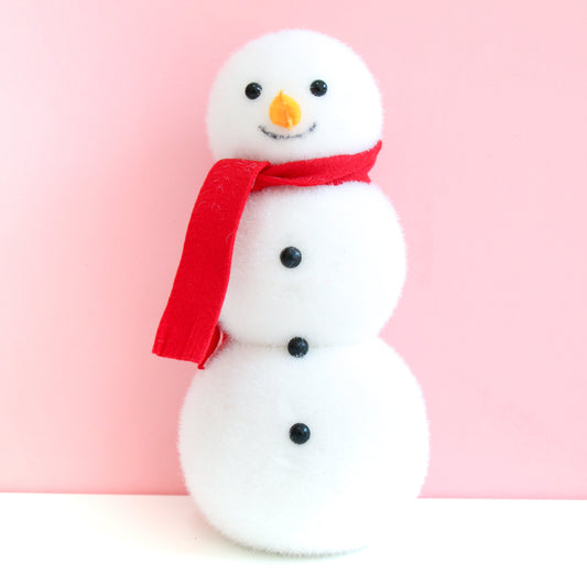 Red Scarf Flocked Snowman Decoration