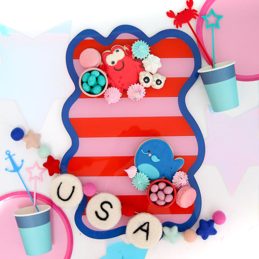 Wavy Red, Pink, and Blue Patriotic Summer Acrylic Tray